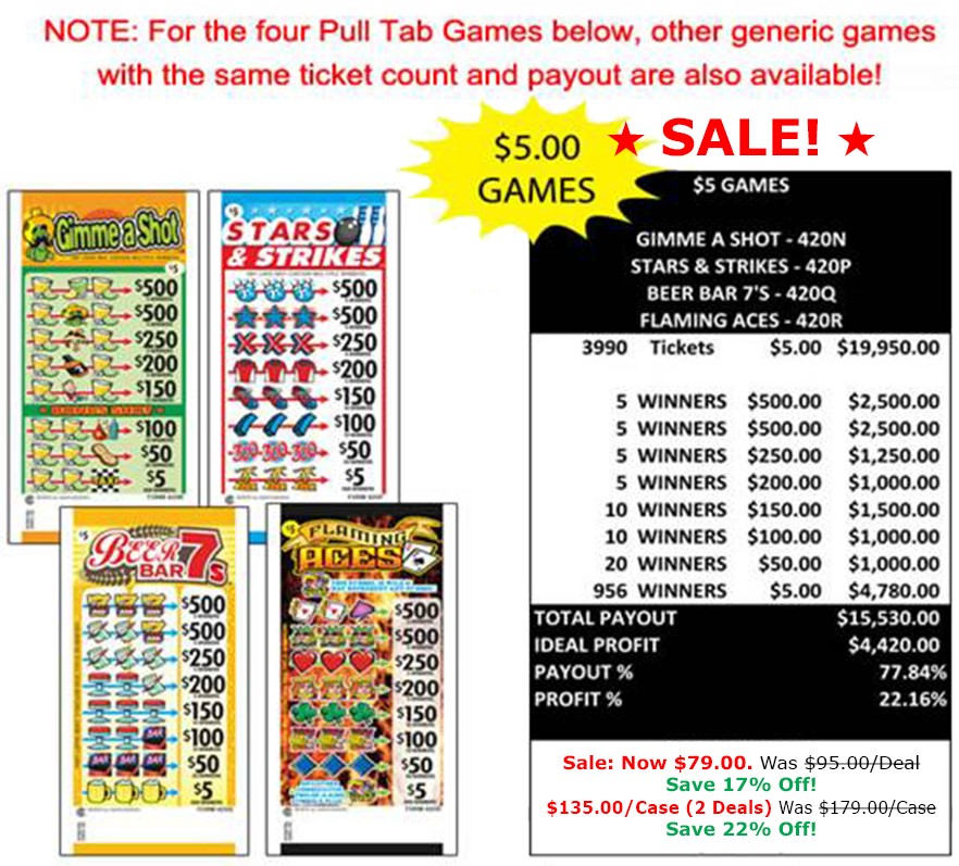 New 2 and 5 FiveWindow Pull Tab Games with 500 Top Prizes